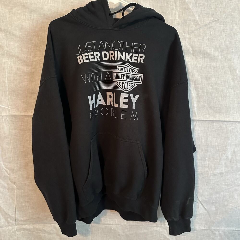 Harley-Davidson Beer Drinker Harley Problem Hoodie‎ Mens XL Black Pullover